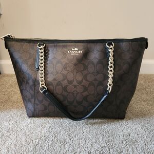 Coach Brown Signature Tote with Leather Trim